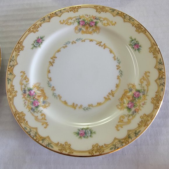 4 Noritake China Japan ACACIA Small Bread Side Desert Plates Gold Floral Pink - Picture 8 of 8